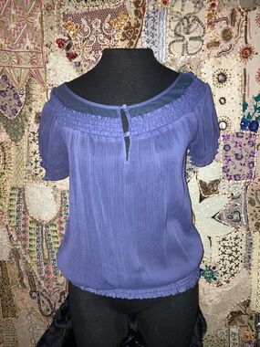 Express Lavender Off-Shoulder Smocked Blouse